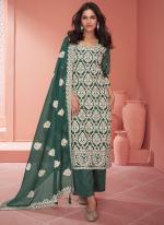 Organza Silk Green Party Wear Embroidery Work Designer Salwar Suit